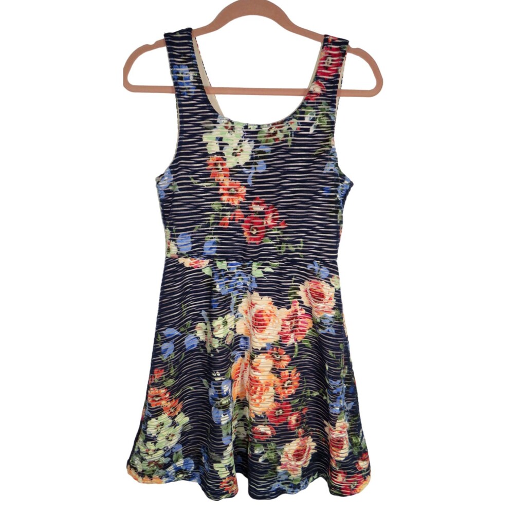 Three Pink Hearts Navy Floral Fit Flare Trixxi Mini Dress Size Medium